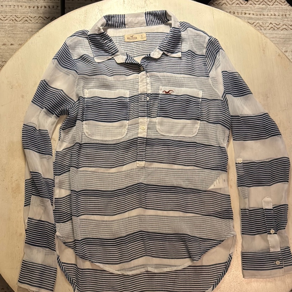 Hollister Blue and White Casual Button Down Shirt